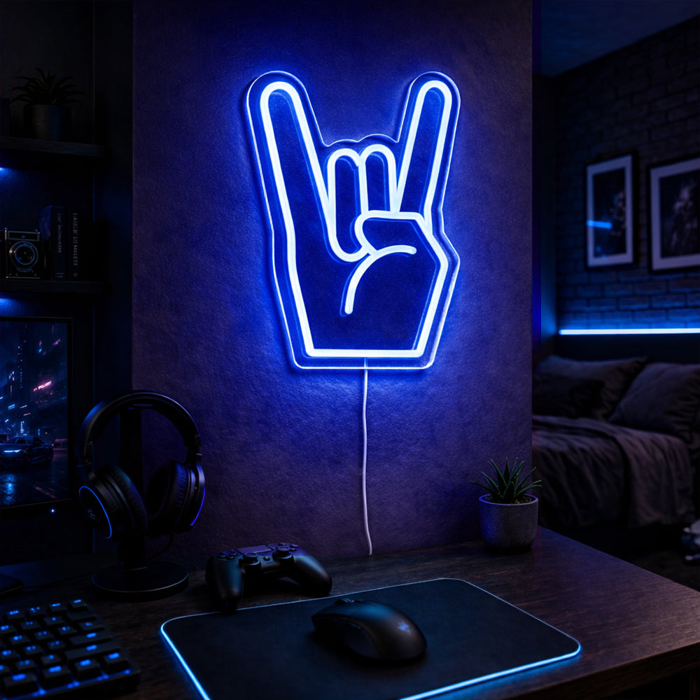 Rock Hand LED Neon Sign - Made in London Emoji Neon Signs