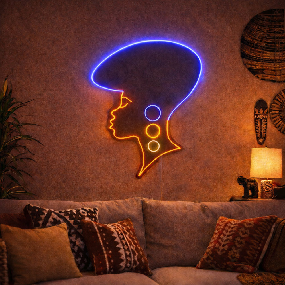 Afro Woman Silhouette LED Neon Sign - Made in London Inspirational Neon Signs