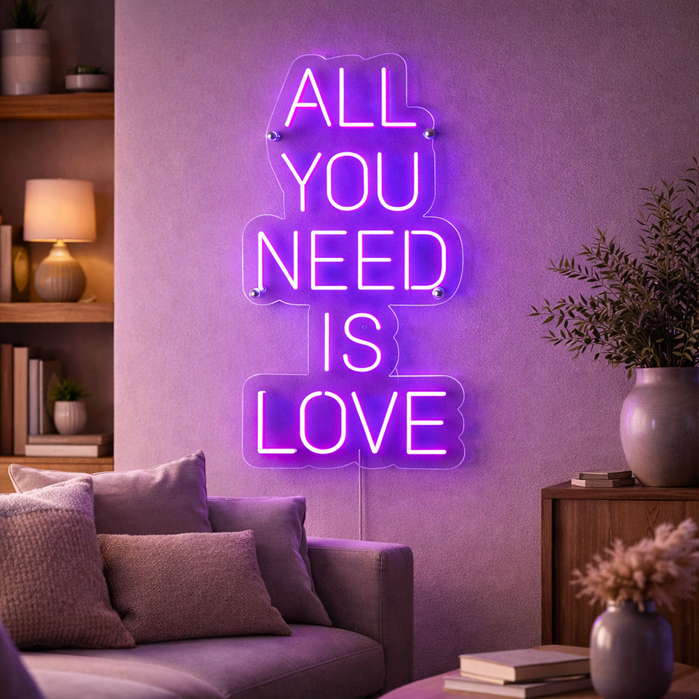 All You Need Is Love Caps LED Neon Sign - Made in London Inspirational Neon Signs