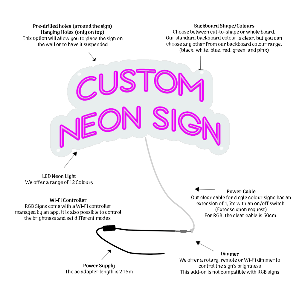 Arched Custom Neon Sign with 3 Personalised Lines - Made in London - Online Editor - LED Neon Light - Planet Neon