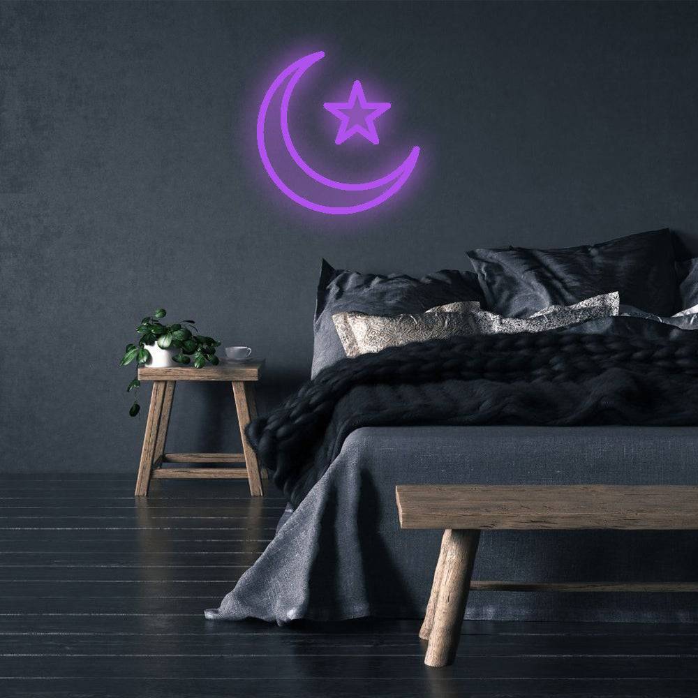 Crescent Moon and Star LED Neon Sign - Planet Neon