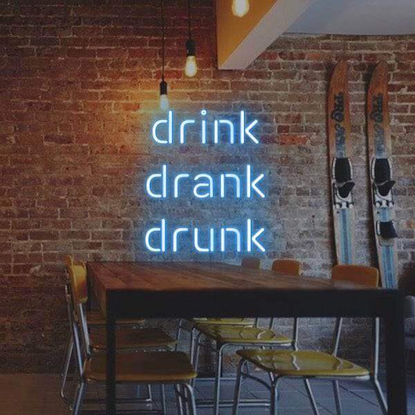 Drink Drank Drunk LED Neon Sign - Made in London Drinks Party Neon Signs - Planet Neon