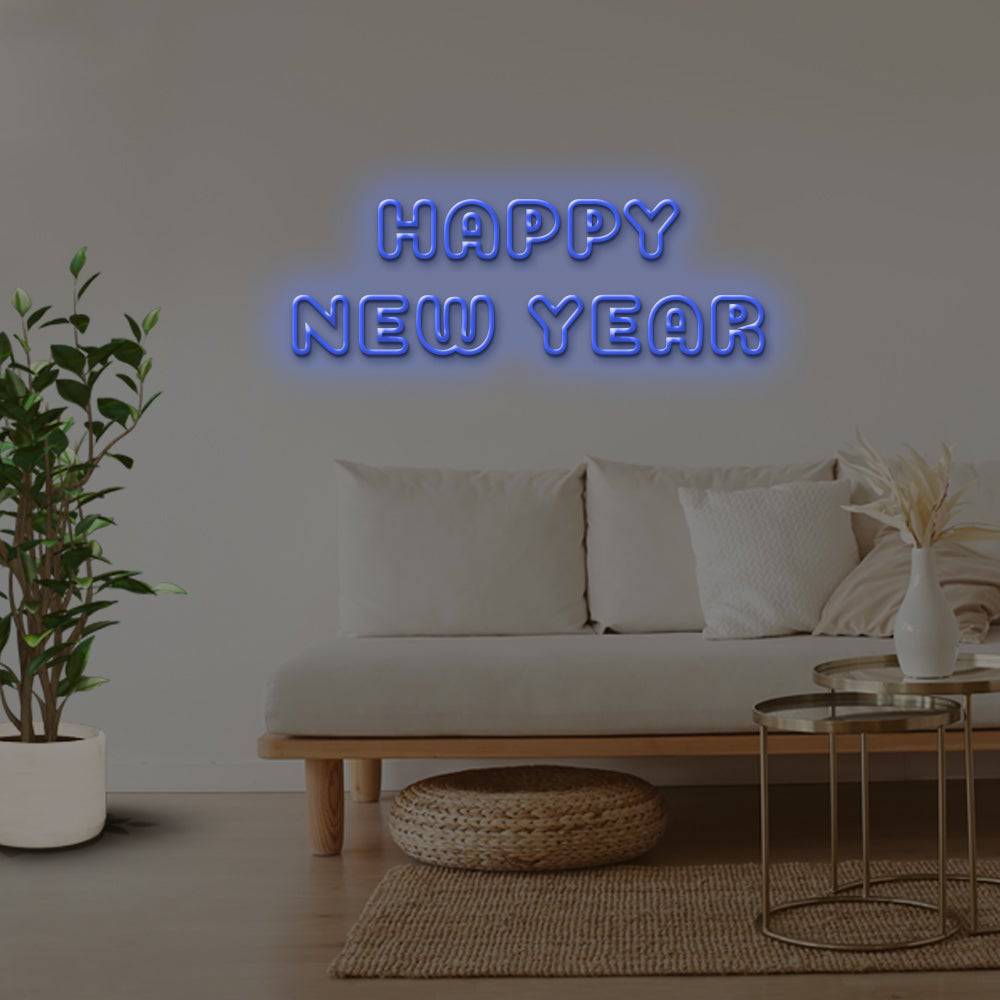 Happy New Year Outline LED Neon Sign - Planet Neon